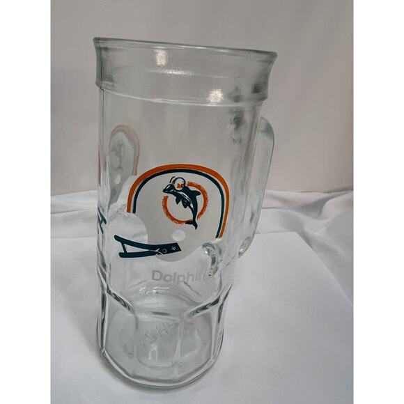 Miami Dolphins Football Beer Mug Stein Clear Glass Fisher Nuts 7" Tall Vintage - Picture 2 of 7